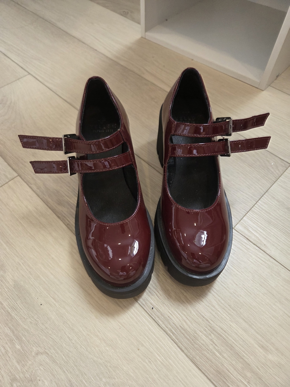 Women's Double-Strap Patent Mary Janes in Burgundy